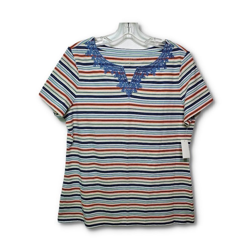💥235 Talbots V Neck Short Sleeve Striped Top